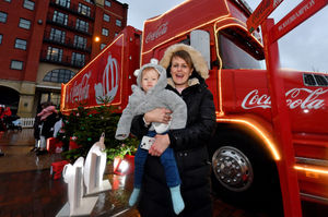 Abbie Sadler and baby Amelia from Coseley visited the city centre to see the lorry