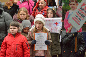 Support Stafford Hospital protesters gather in Market Square, Stafford to campaign against under funding in the NHS