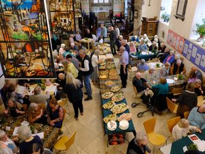 Villagers enjoying the 20-year anniversary celebration in St Leonard’s Church, Yarpole. Photo: Yarpole Shop 