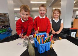 Pics at Thorns Primary School, Brierley Hill, for School Focus feature.Jaime, Elliott and Bonnie enjoy some art.