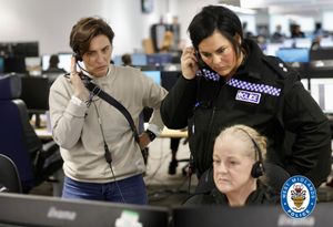 Vicky McClure listens into a call with the handlers. Photo: West Midlands Police