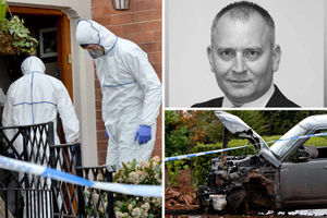 Forensic officers at the scene, with Mr Wilkinson and the car stolen from the house