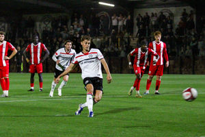 Dan Turner netted from the penalty spot as Hednesford came from behind to beat Ilkeston Town. Pic: Harry Owen