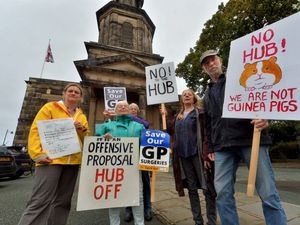 Protesters outside Tuesday's meeting in Shresbury