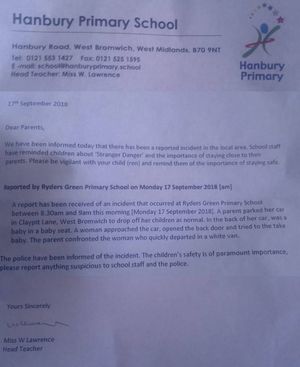 The letter informing parents of the incident