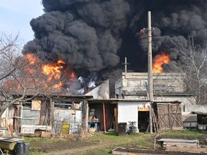 Fuel reservoirs fire following a Russian drone attack near Odesa, Ukraine,