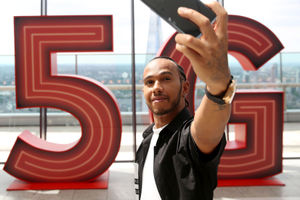 Lewis Hamilton at the launch of Vodafone's 5G network  
