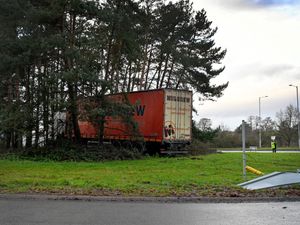 Supporting image for story: Lorry collides with a tree on an A41 roundabout near Newport - delays as police on scene