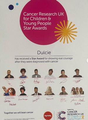 Dulcie's bravery certificate. Photo: @dulcies_neuroblastoma_journey on Instagram