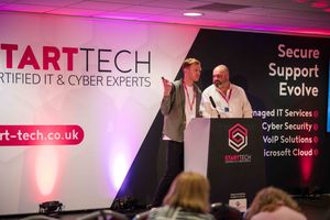Seminars on the Start Tech stage. Pictured: James Gough and Dougie Nicoll from Clear.