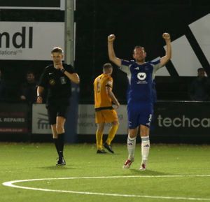 Chasetown celebrate at the final whistle after a dramatic win. (Image by David Birt)