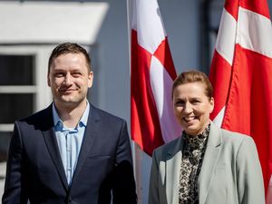 Denmark’s Prime Minister Mette Frederiksen, right, and Greenland’s Prime Minister Jens-Frederik Nielsen