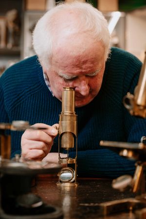 John Ridgway with the microscopes