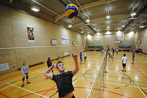 Tigers' Harry Greensill, aged 17, gets ready for an attempted spike.