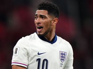 Jude Bellingham shouts during England's win over Albania