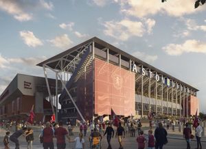 A visualisation of what the redevelopment of Villa Park\'s North Stand could look like in Birmingham. Taken from design document prepared by Grimshaw Architects on behalf of Aston Villa Football Club.