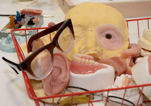 A tray of prosthetic parts