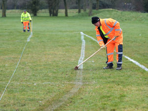 Supporting image for story: Football pitch left with wonky lines as rookie painter struggles to stay straight