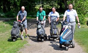 Some of the golfers including Saddlers legend David 'Ned' Kelly (left).