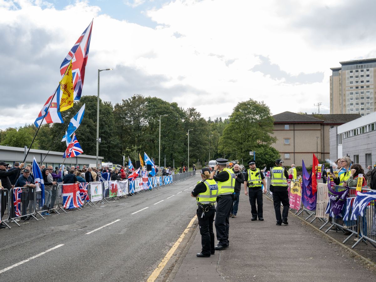 Protest and counter-demonstration take place outside asylum seeker hotel