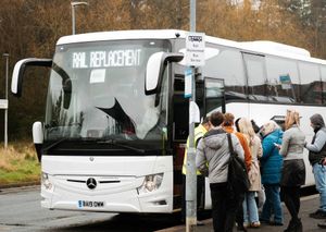 Rail replacement buses were running on Monday as a train line between Shrewsbury and mid Wales remains closed following severe weather