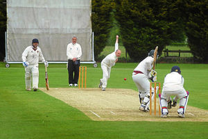 Robbie Byrne bowls for Brewood during their clash with Shifnal at Deansfield on Saturday.