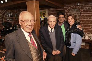 Arthur (left) is pictured with Astronomer Royal Lord Martin Rees, husband and wife John Jones and former MP Edwina Currie