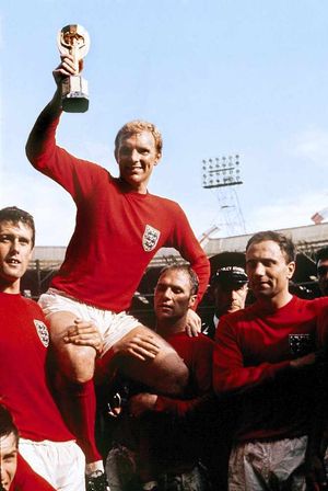 Captain Bobby Moore holds the Jules Rimet Trophy after winning the 1966 World Cup
