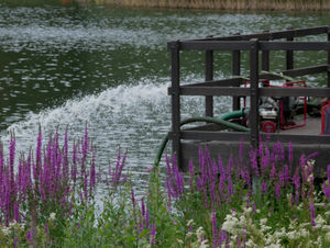 One of the pumps putting life back into the water at Llandrindod Wells lake. Image by Andy Compton