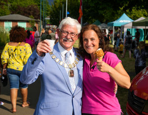 Councillor Stephen Reynolds and Beth Heath from Shropshire Festivals.