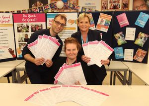 Stephen Morgan, charity director of operations, with Sue Blick and Legh Daly