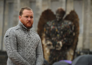 Sculptor Alfie Bradley with the Knife Angel