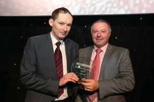 Shropshire journalist of the year winner Toby Neal, leftl, with David Fotheringham of Flint Group