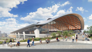 A visualisation of the proposed revised design for Curzon Street Station, the HS2 station in Birmingham. Taken from HS2 press release.