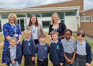 Sarah Finch, Julia and Charlie Summers with some of the pupils. Photo: Julia Buckley MP
