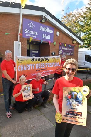 Annette Mitchell, front, prepares for Sedgley Beer, Cider and Gin festival with Ian Foster, Debra Baugh, David Baugh, and David Mitchell