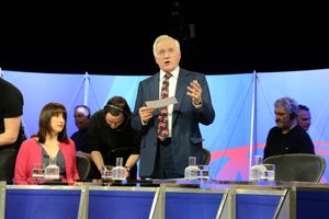 Dimbleby chats to the audience at The Place in Oakengates as the Question Time panellists get ready.