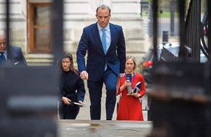 In charge – Dominic Raab arrives in Downing Street as he deputises for Prime Minister Boris Johnson