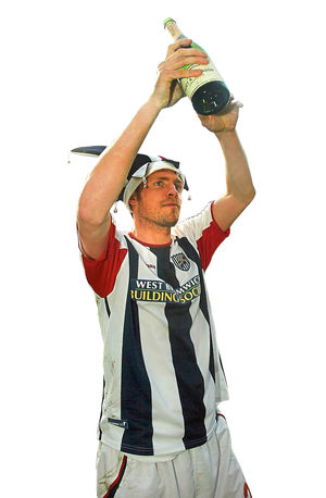 West Bromwich Albion's  Geoff Horsfield celebrates his side's promotion to the Premier League