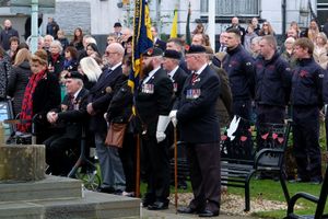 The crowd pays its respects at Builth Wells war memorial.(Image: Andy Compton)