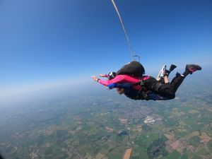 Emily and tandem-instructor Ed, flying over Shropshire. Picture: Simon Wilkinson