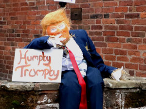 Supporting image for story: Donald Trump makes surprise appearance at Staffordshire village festival - as 'Humpty Trumpty' scarecrow