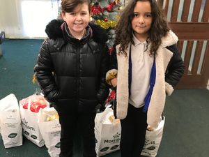 Supporting image for story: Telford twins Isabelle and Jake, 9, donate festive feast