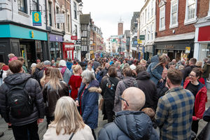 Packed Pride Hill in Shrewsbury.