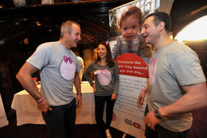 Steve Bull with Margot's parents Vicki and Yaser Martini at a Swab for Margot event in Tettenhall in 2014.