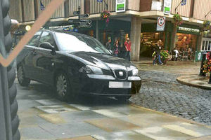 A car mounts the pavement in Shrewsbury town centre