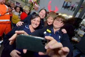 Doreen Tipton at the Walsall Manor lights switch-on with midwives Natalie Perks, Laura Parsons and Amanda Palmer