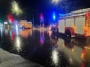 Greg Spuce captured these images at the Stewponey Junction on the A449 where three cars were stuck in flood water