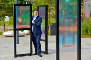 Council leader Shaun Davies with the new artwork