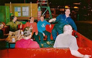 Wayne, right, and pals boost morale after job losses in 2002